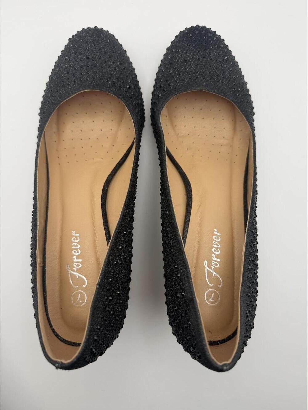 Sparkly Black Rhinestone Wedge Heels - Forever - Size 7